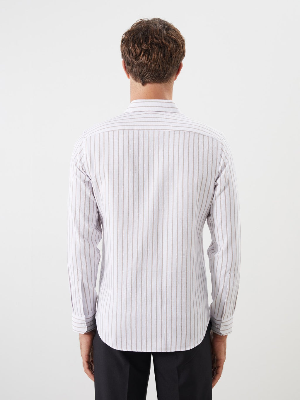 LCW Formal Beige Slim Fit Long Sleeve Striped Dobby Men Shirt