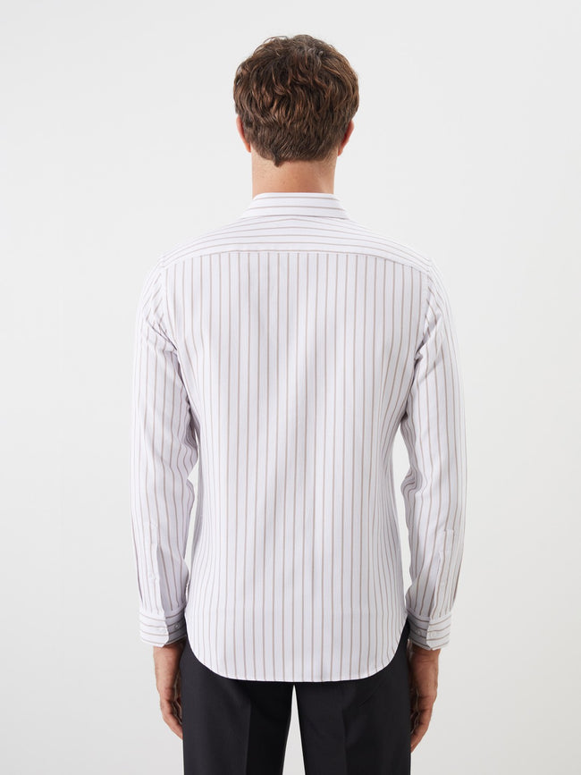 LCW Formal Beige Slim Fit Long Sleeve Striped Dobby Men Shirt Main Image