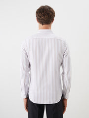 LCW Formal Beige Slim Fit Long Sleeve Striped Dobby Men Shirt