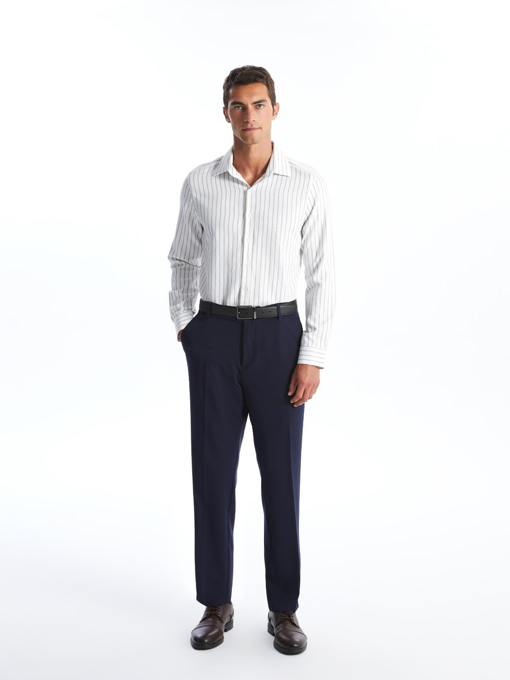 LCW Formal Beige Slim Fit Long Sleeve Striped Dobby Men Shirt