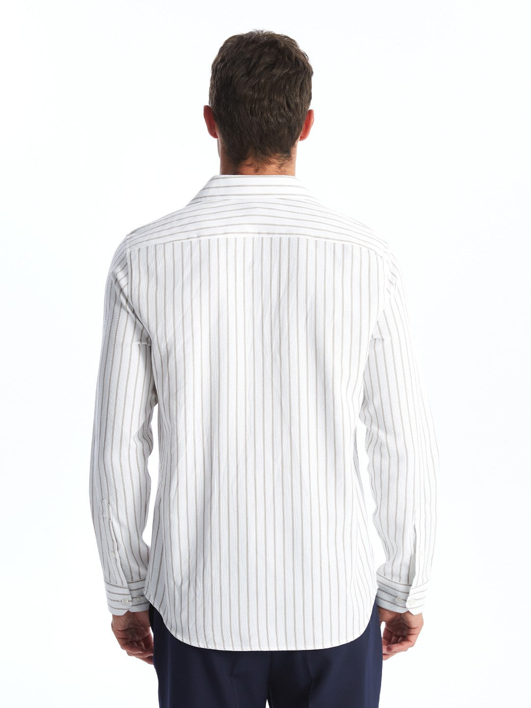 LCW Formal Beige Slim Fit Long Sleeve Striped Dobby Men Shirt