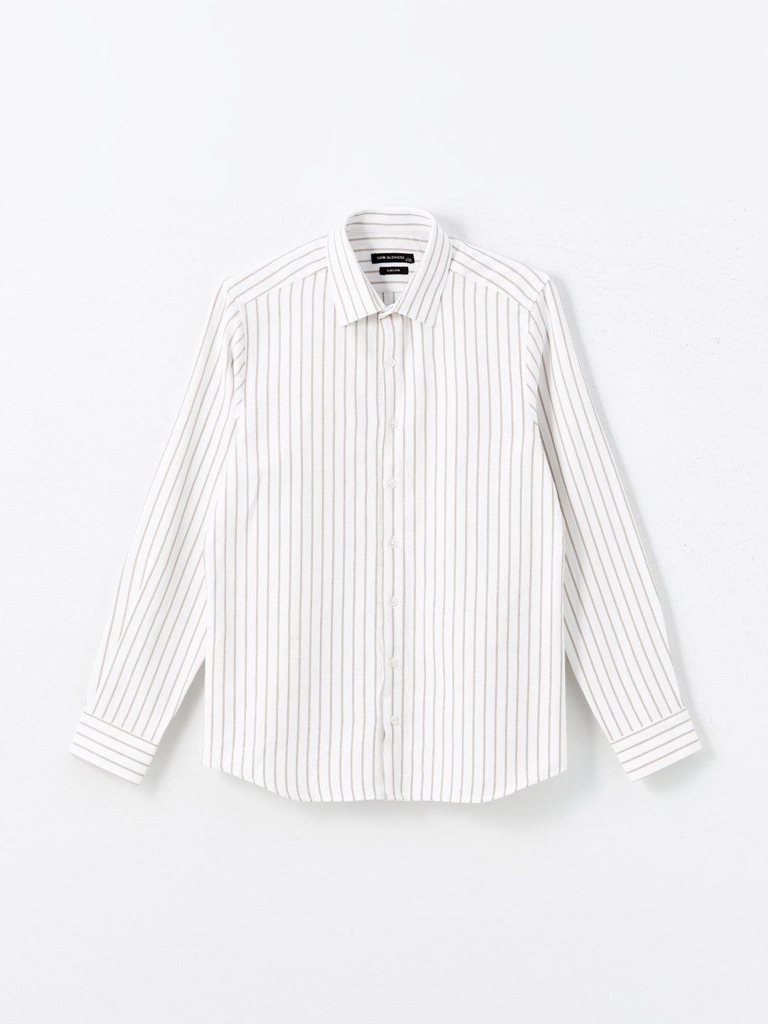 LCW Formal Beige Slim Fit Long Sleeve Striped Dobby Men Shirt