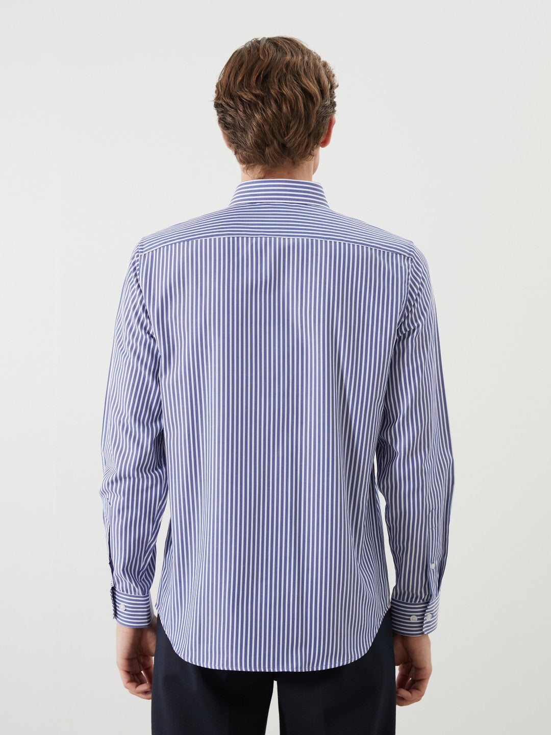 LCW Formal Navy Blue Slim Fit Long Sleeve Striped Poplin Men Shirt