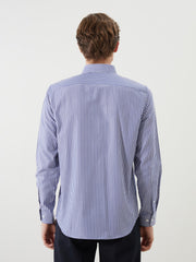 LCW Formal Navy Blue Slim Fit Long Sleeve Striped Poplin Men Shirt