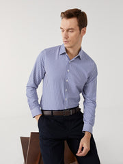 LCW Formal Navy Blue Slim Fit Long Sleeve Striped Poplin Men Shirt