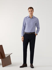 LCW Formal Navy Blue Slim Fit Long Sleeve Striped Poplin Men Shirt