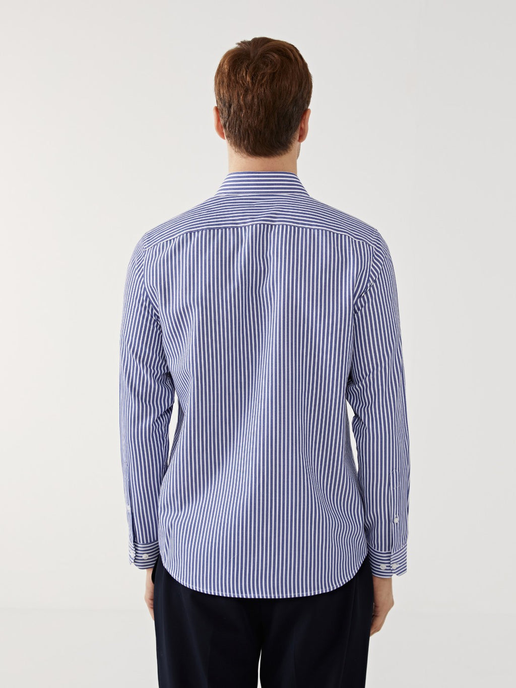 LCW Formal Navy Blue Slim Fit Long Sleeve Striped Poplin Men Shirt