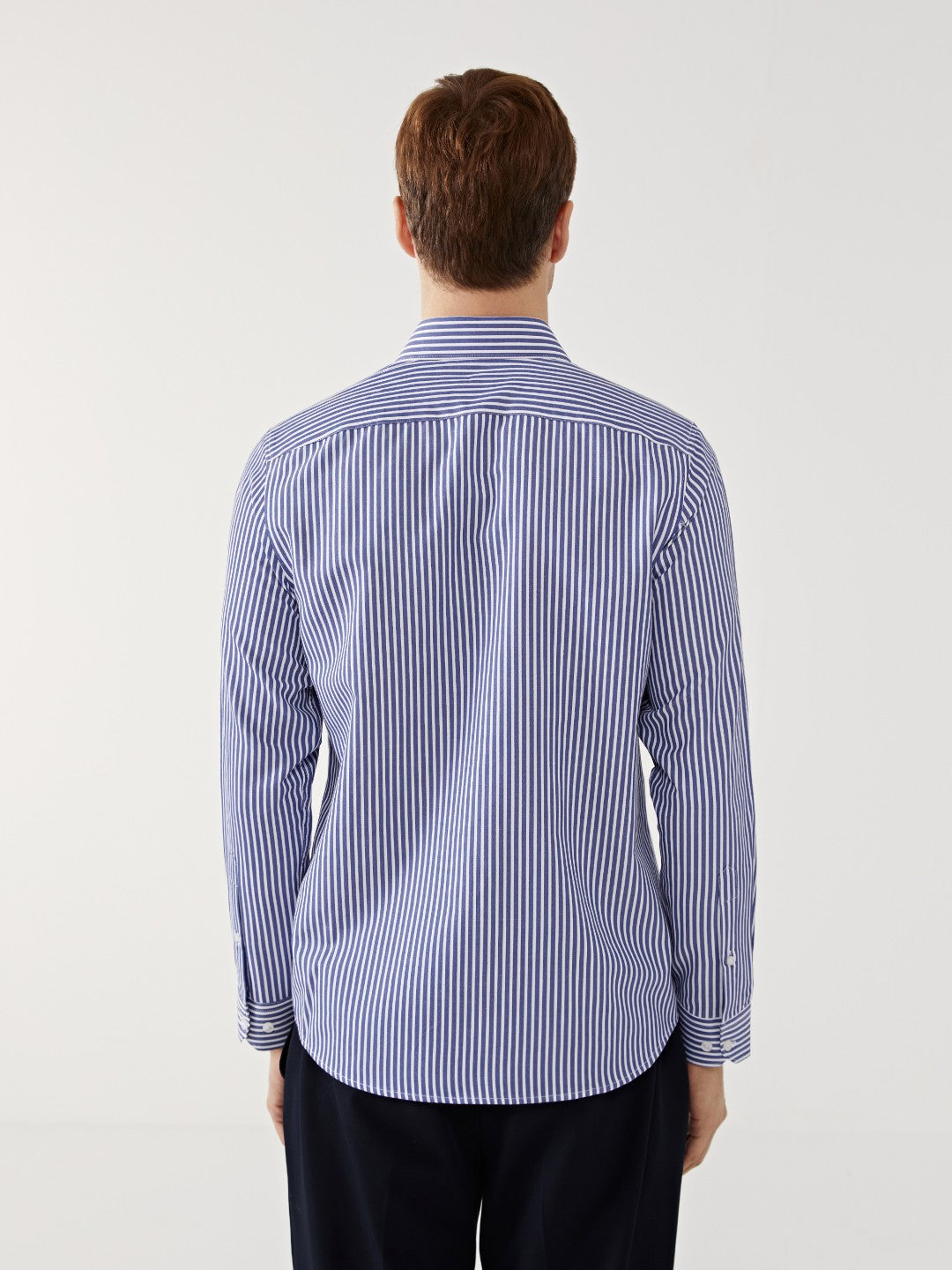 LCW Formal Navy Blue Slim Fit Long Sleeve Striped Poplin Men Shirt