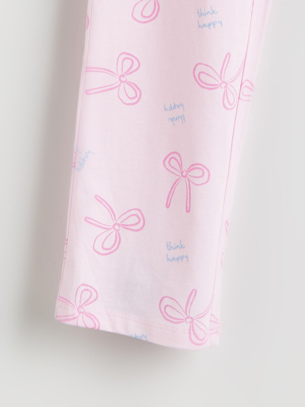 LCW Kids Pink Crew Neck Bow Patterned Girls Pajama Set