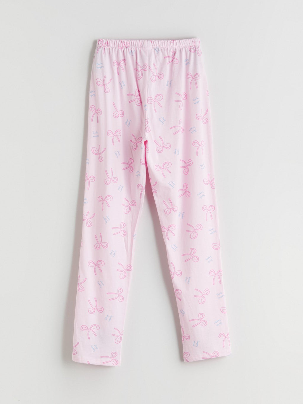 LCW Kids Pink Crew Neck Bow Patterned Girls Pajama Set