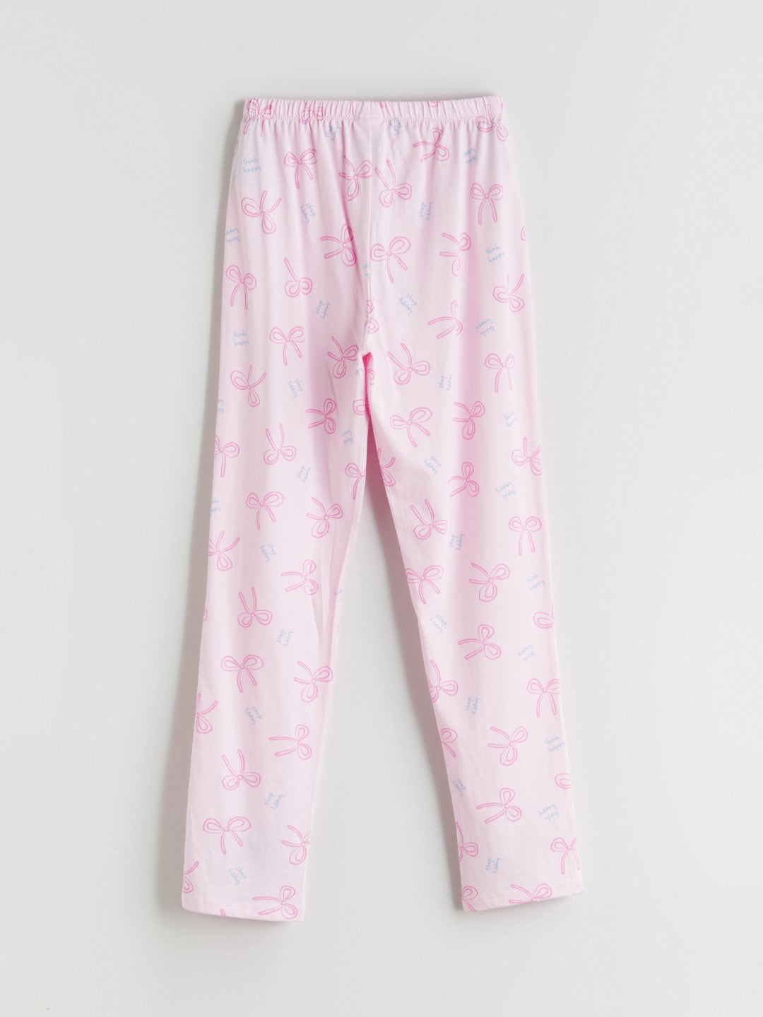 LCW Kids Pink Crew Neck Bow Patterned Girls Pajama Set