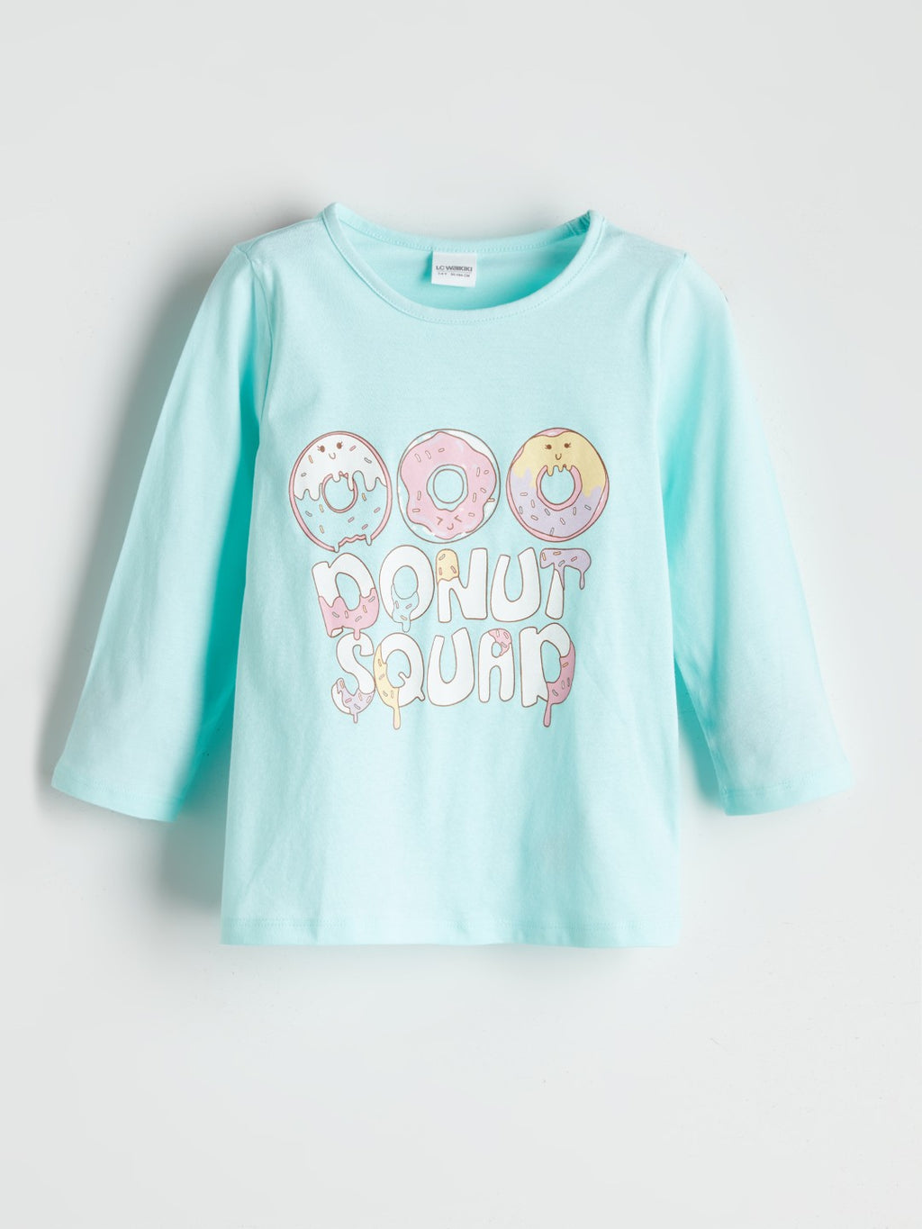 LCW Kids Pink Crew Neck Printed Girls Pajama Set