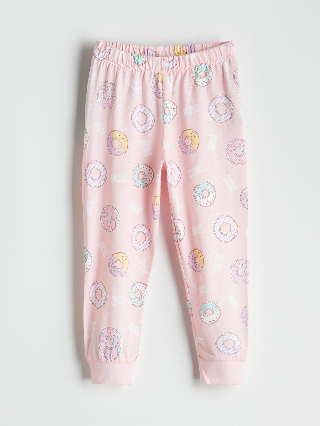 LCW Kids Pink Crew Neck Printed Girls Pajama Set