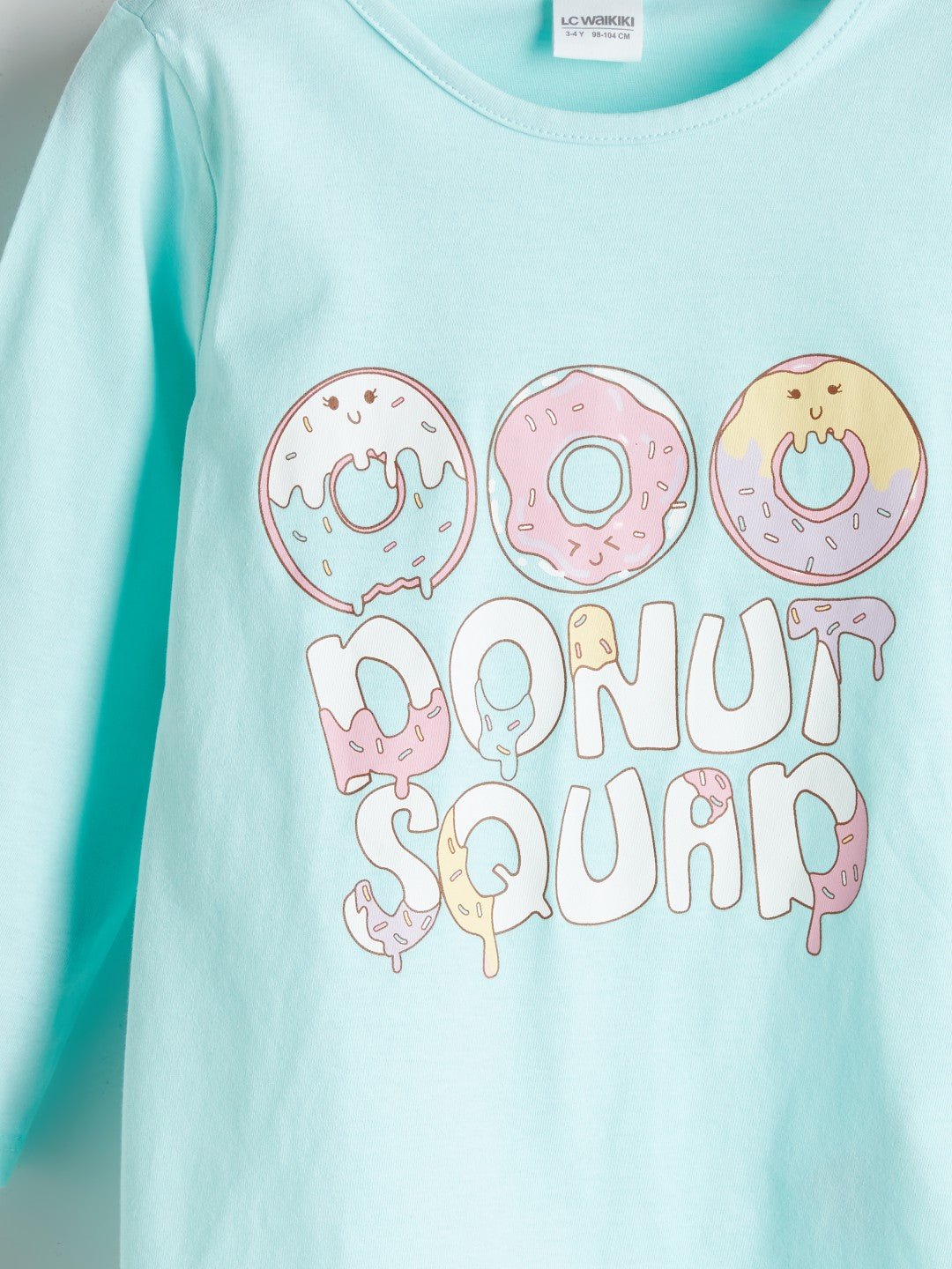 LCW Kids Pink Crew Neck Printed Girls Pajama Set