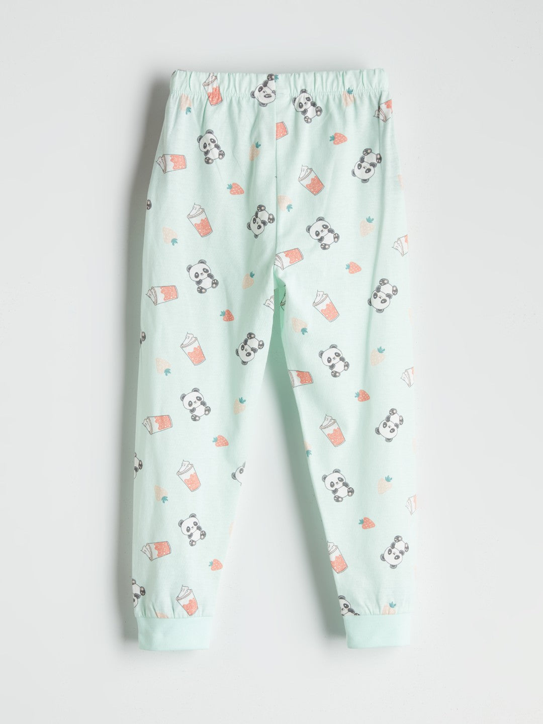 LCW Kids Turquoise Crew Neck Printed Long Sleeve Girls Pajama Set