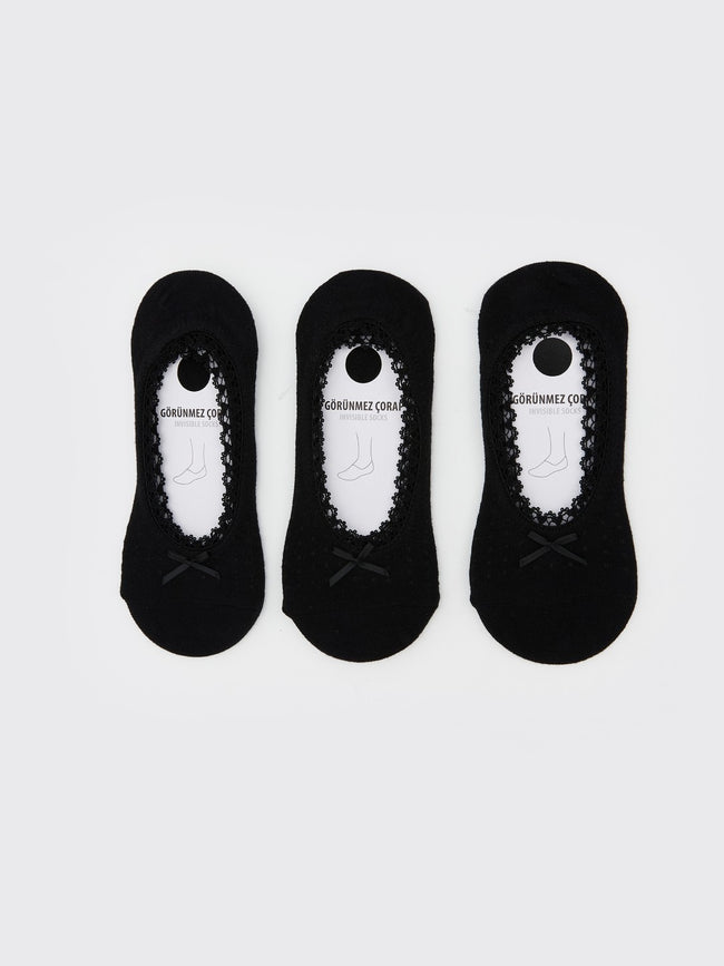 LCW Dream Black Ribbon Detailed Women Ballerina Socks 3-Pack Hover Image