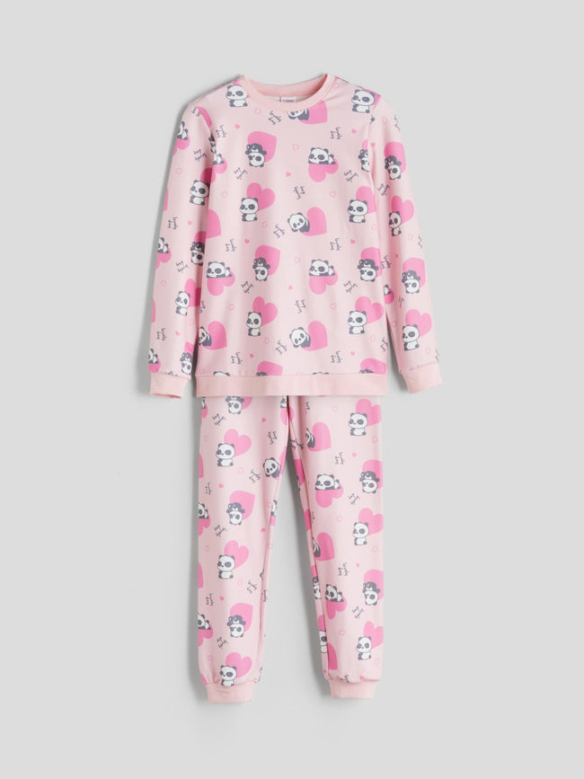 LCW Kids Crew Neck Printed Girls Pyjama Set Hover Image