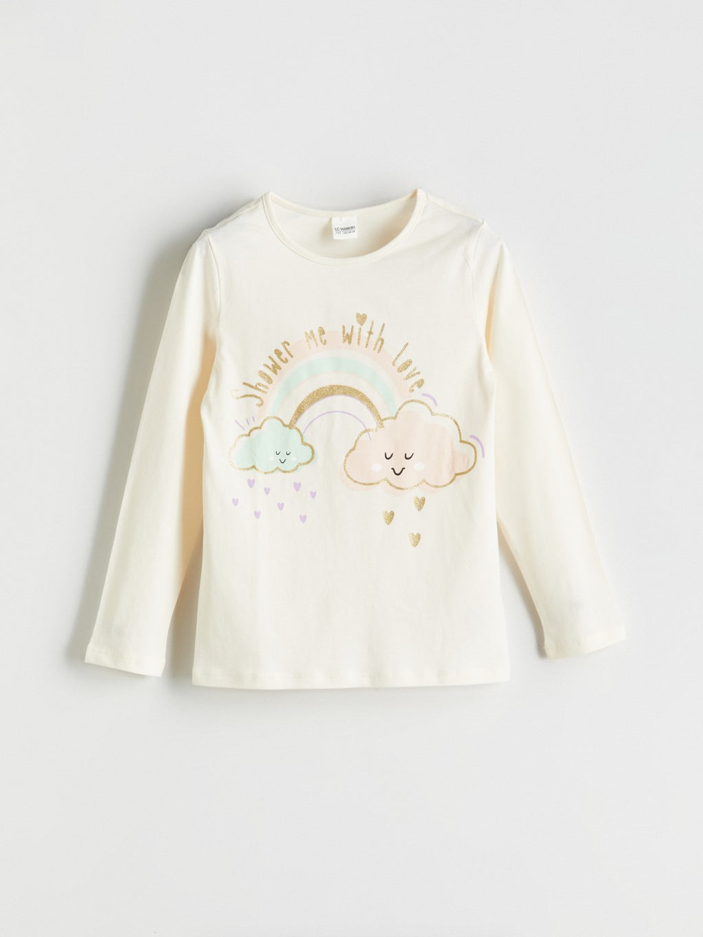 LCW Kids Ecru Crew Neck Girls Pajama Set