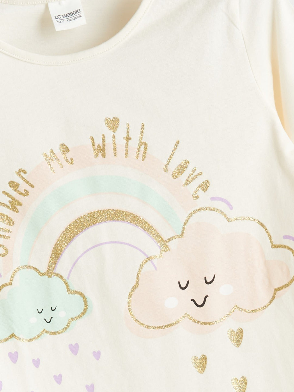 LCW Kids Ecru Crew Neck Girls Pajama Set