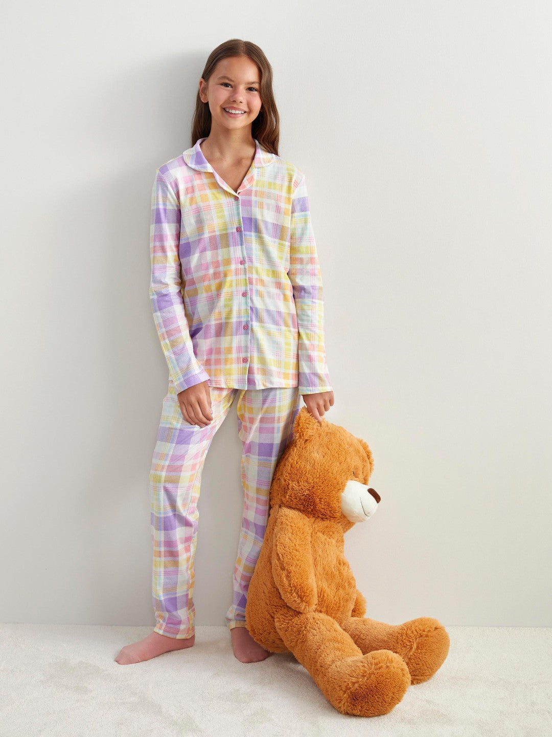 LCW Kids White Shirt Collar Girls Pajama Set