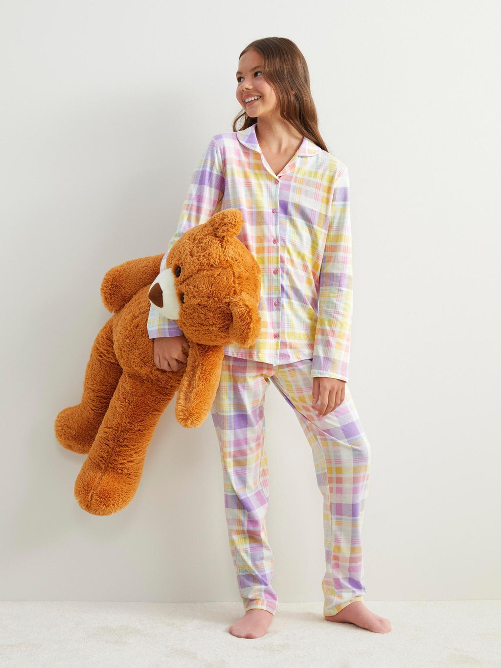 LCW Kids White Shirt Collar Girls Pajama Set