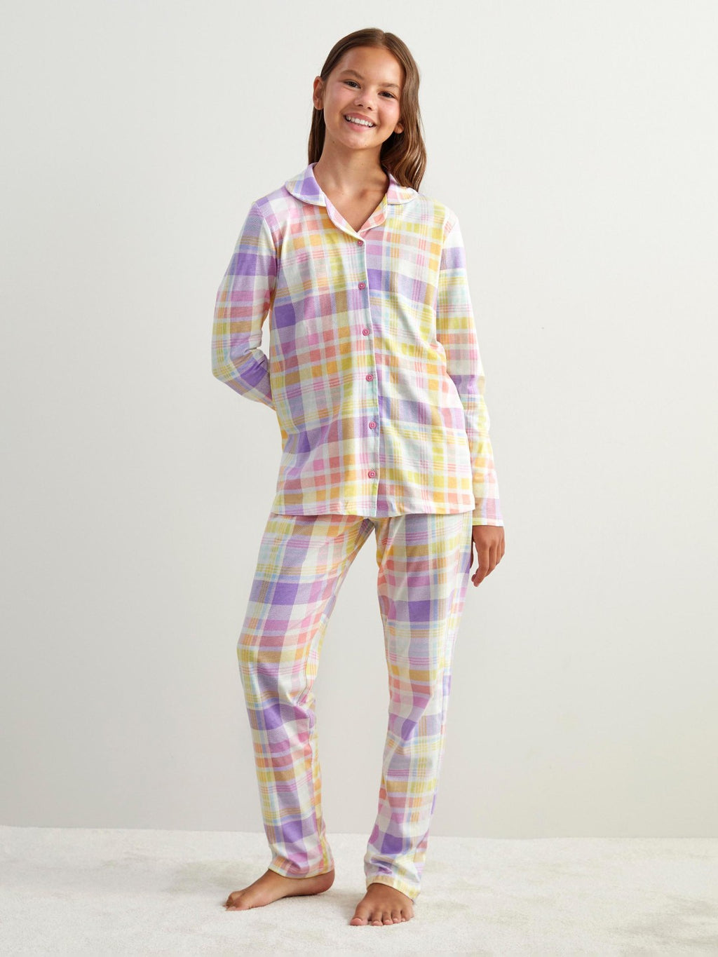 LCW Kids White Shirt Collar Girls Pajama Set