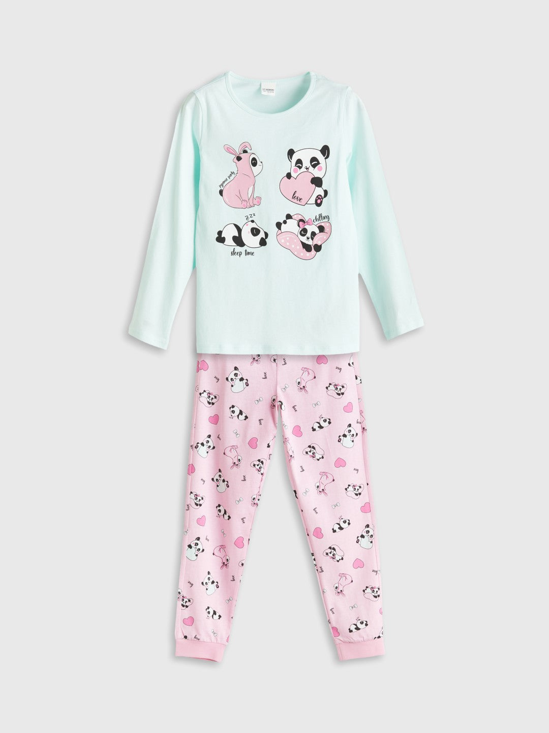 LCW Kids Turquoise Crew Neck Girls Pajama Set
