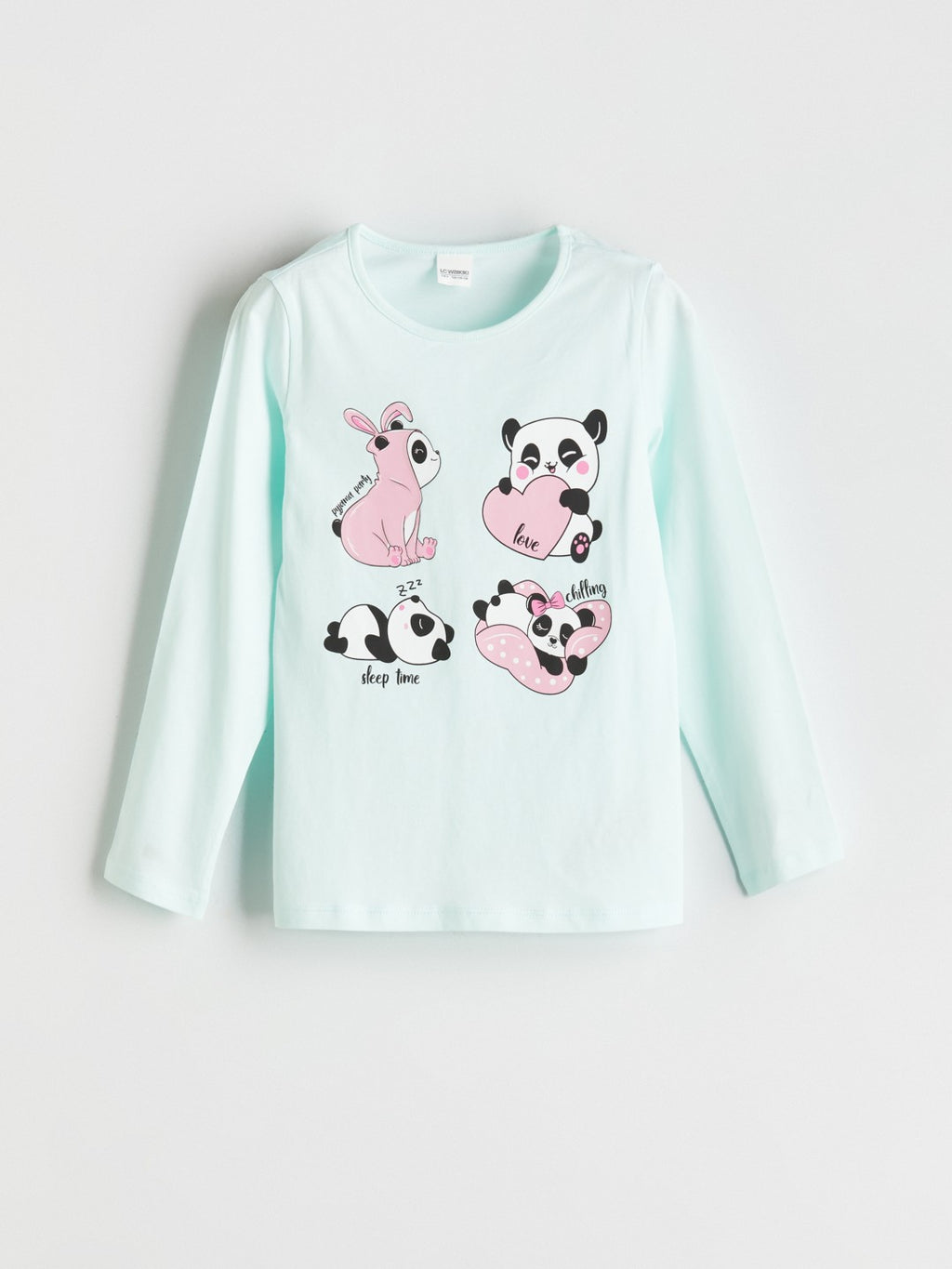 LCW Kids Turquoise Crew Neck Girls Pajama Set