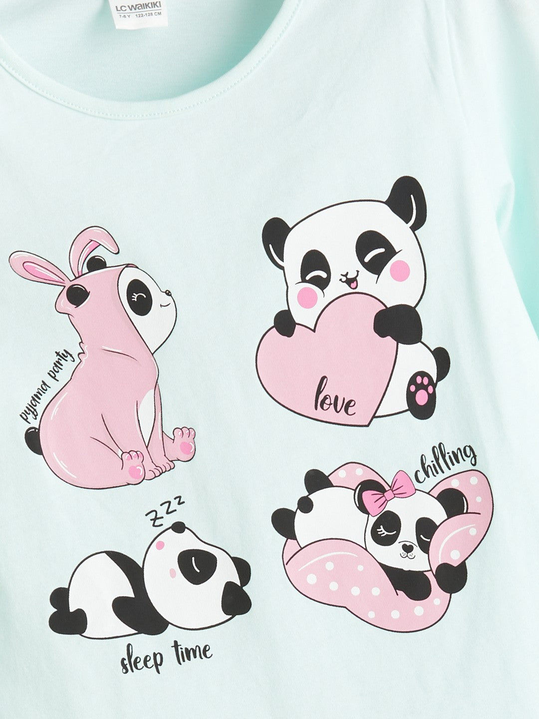 LCW Kids Turquoise Crew Neck Girls Pajama Set