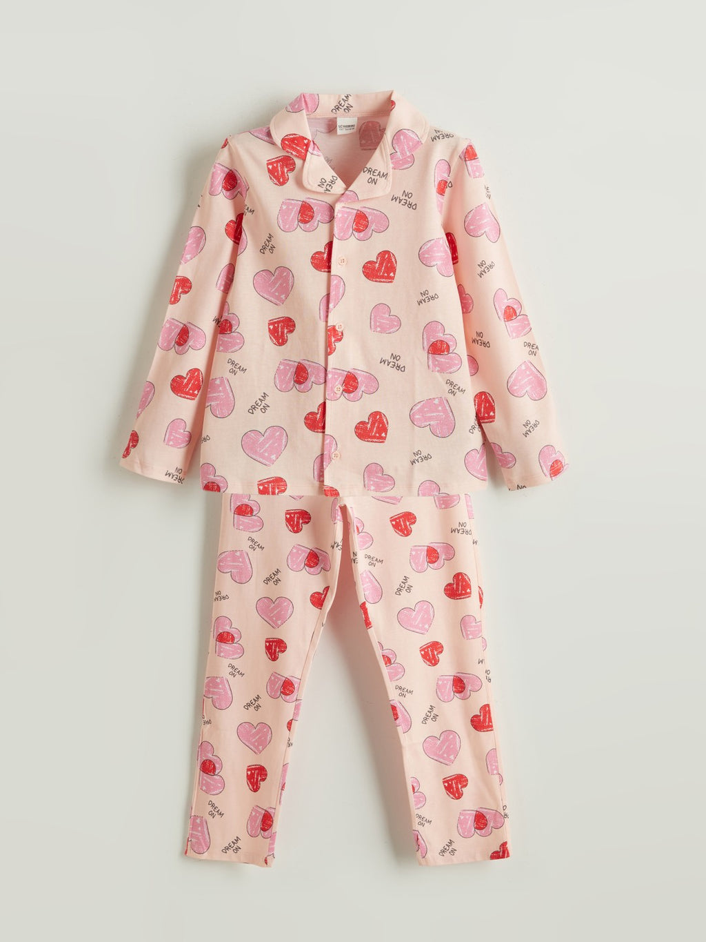 LCW Kids Pink Shirt Collar Girls Pajama Set