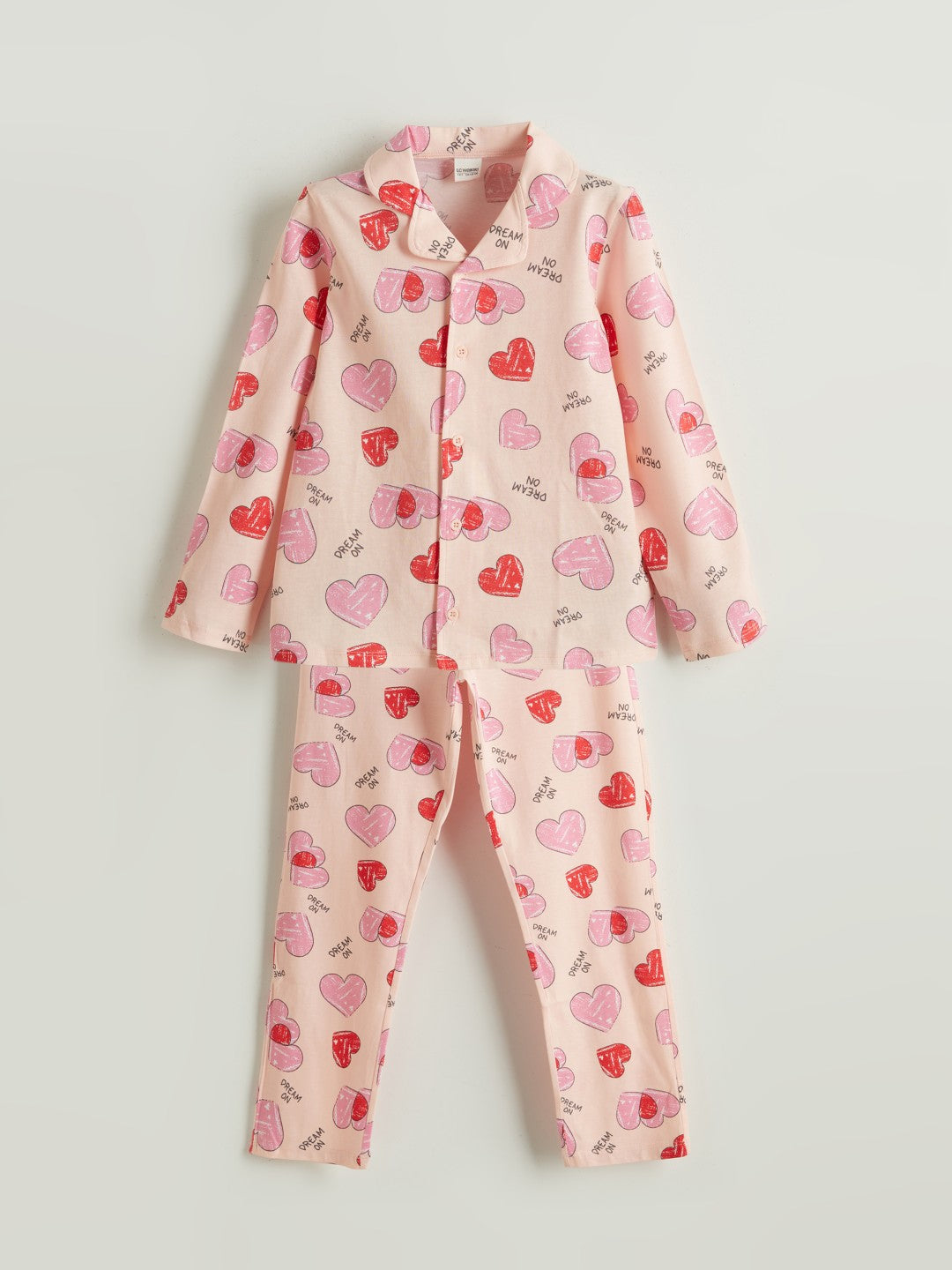 LCW Kids Pink Shirt Collar Girls Pajama Set