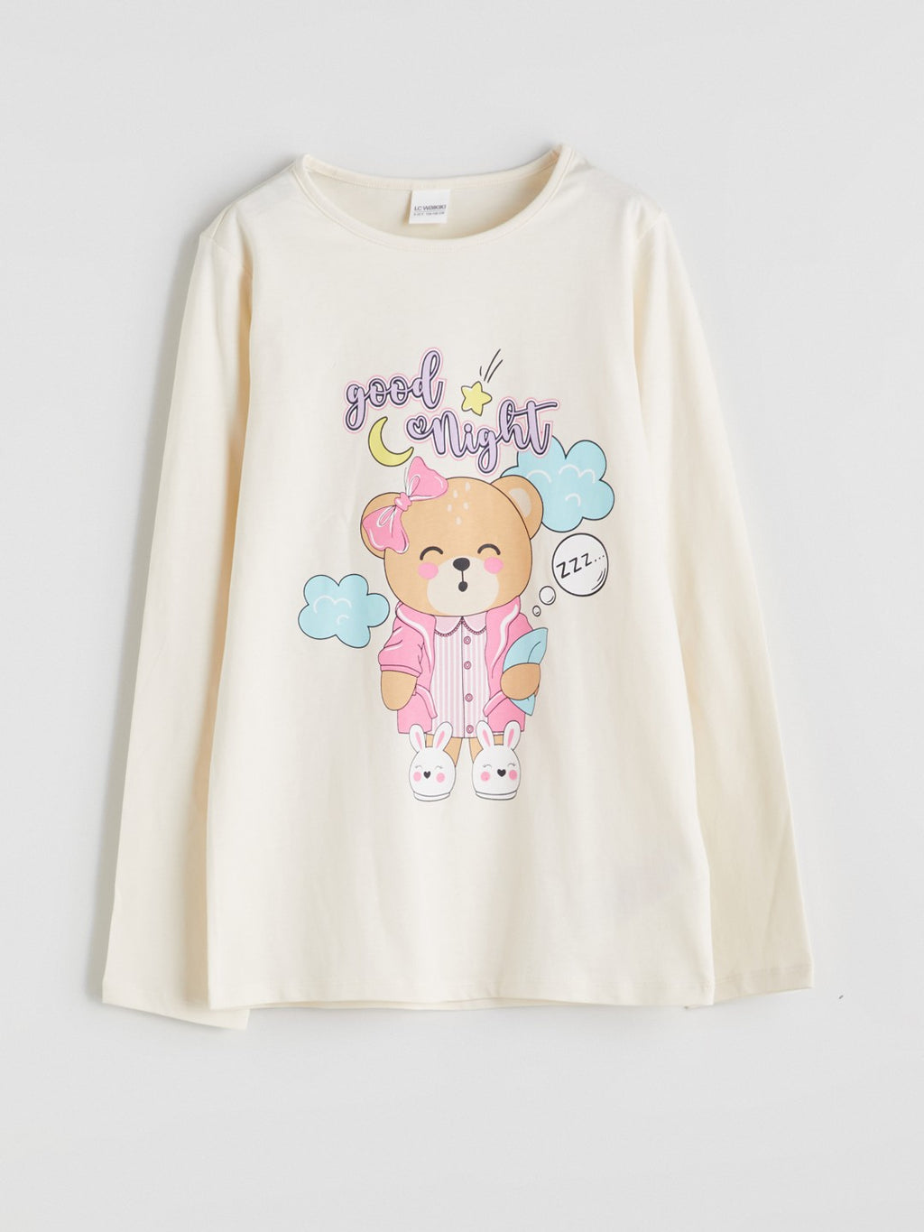 LCW Kids Ecru Crew Neck Girls Pajama Set