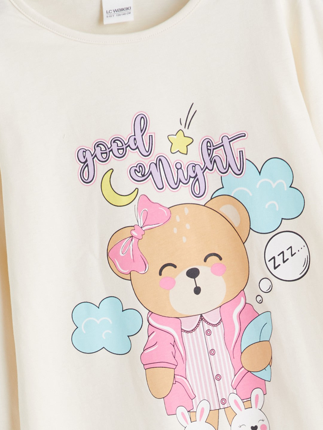 LCW Kids Ecru Crew Neck Girls Pajama Set