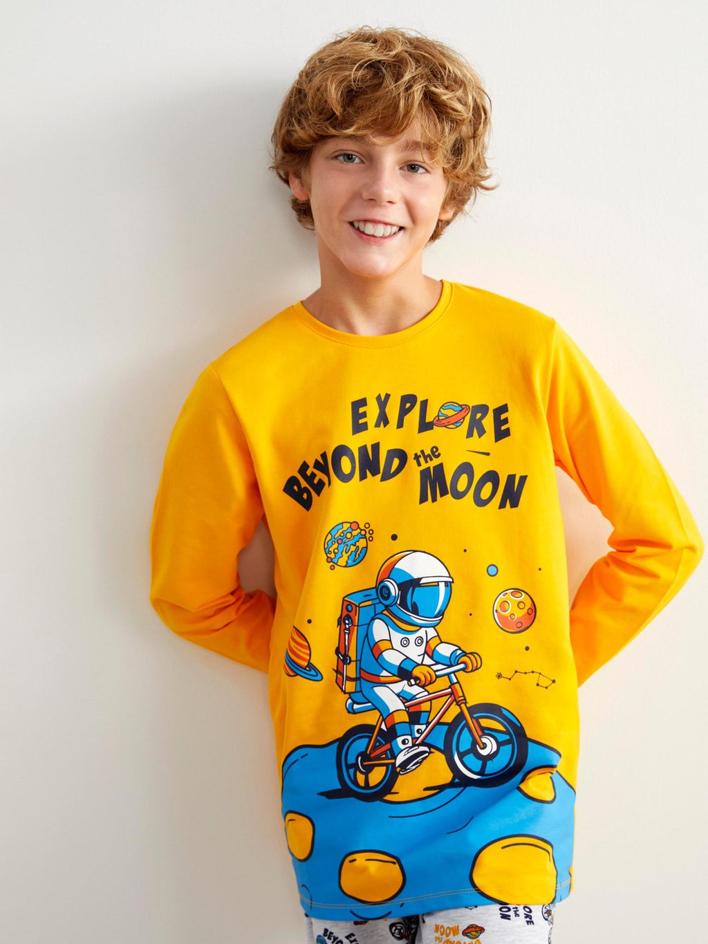 LCW Kids Orange Crew Neck Boys Pajama Set