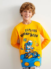 LCW Kids Orange Crew Neck Boys Pajama Set