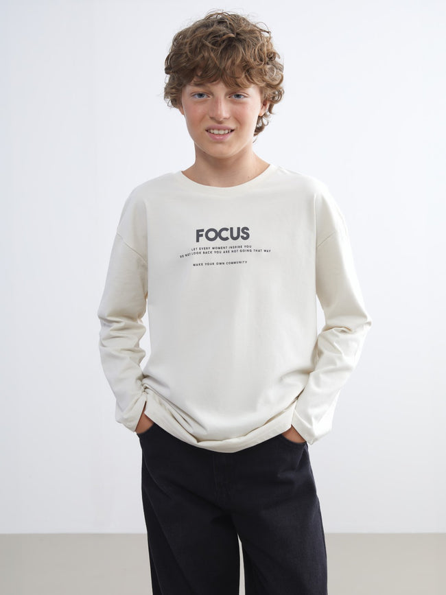 LCW Kids Beige Crew Neck Boys T-Shirt Hover Image