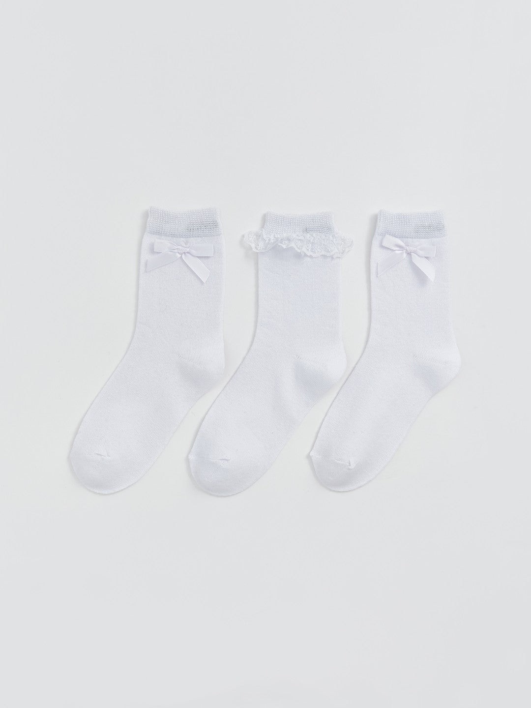 LCW Kids White Girls Ankle Socks 3-Pack