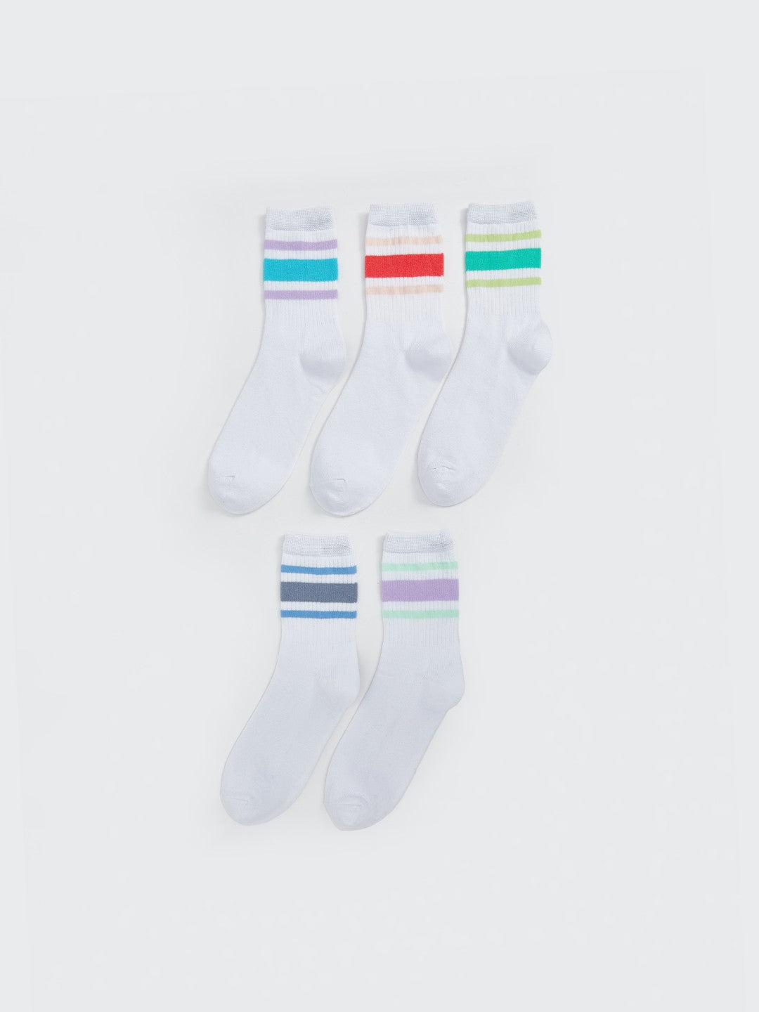 LCW Kids White Striped Girls Ankle Socks 5-Pack
