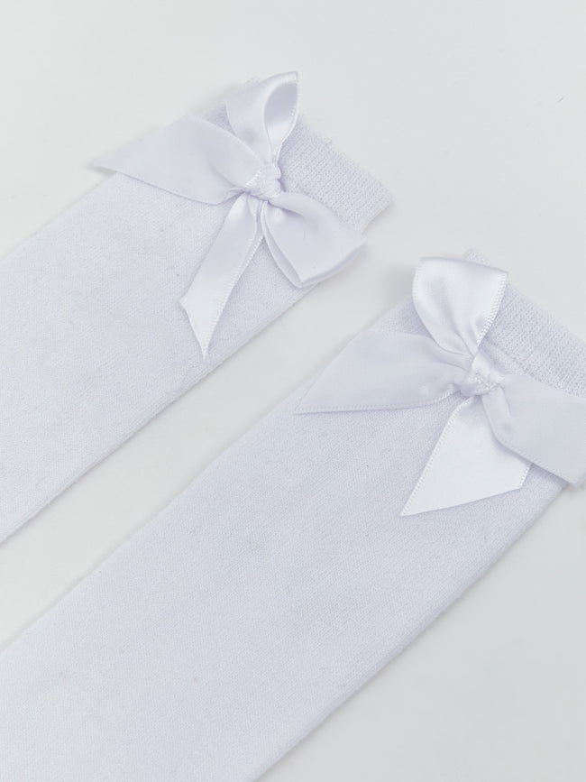 LCW Kids White Bow Detailed Girls Knee-High Socks 2-Pack Main Image