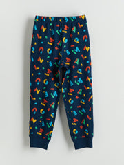 LCW Dream Navy Blue Crew Neck Printed Boys Pajama Set