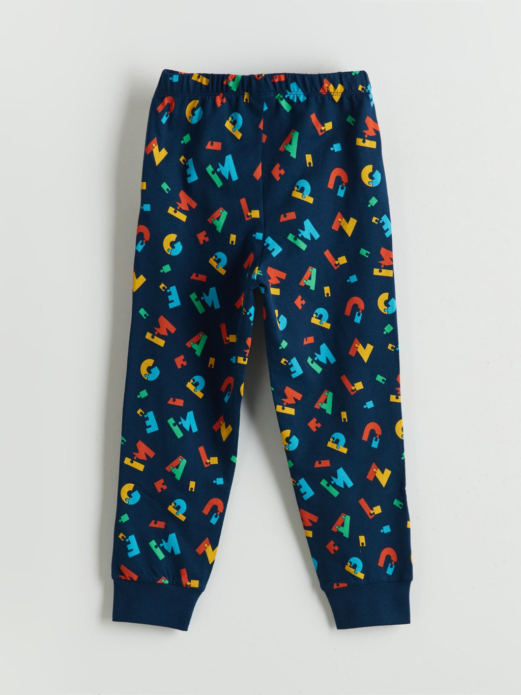 LCW Dream Navy Blue Crew Neck Printed Boys Pajama Set