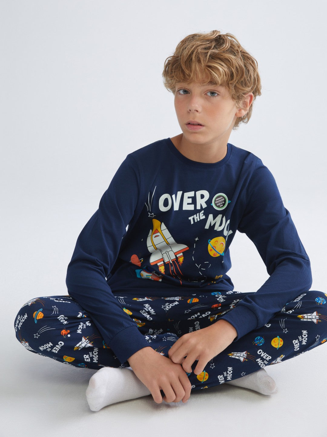 LCW Kids Navy Blue Space Printed Boys Pajama Set