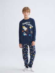 LCW Kids Navy Blue Space Printed Boys Pajama Set