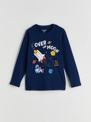 LCW Kids Navy Blue Space Printed Boys Pajama Set