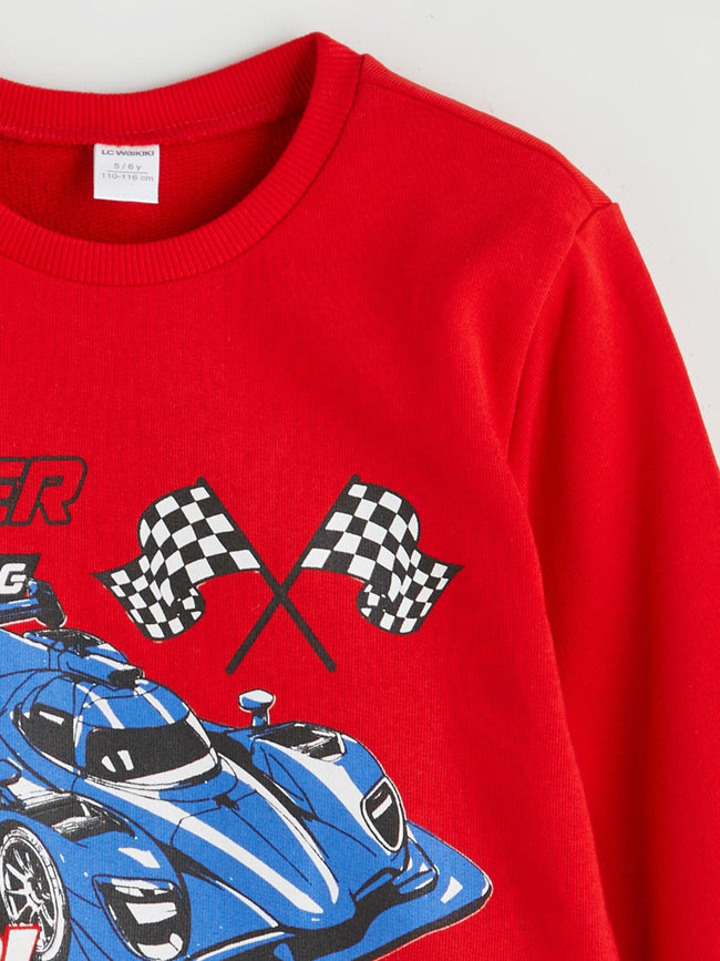 LCW Kids Red Crew Neck Printed Long Sleeve BoyS Sweatshirt Main Image