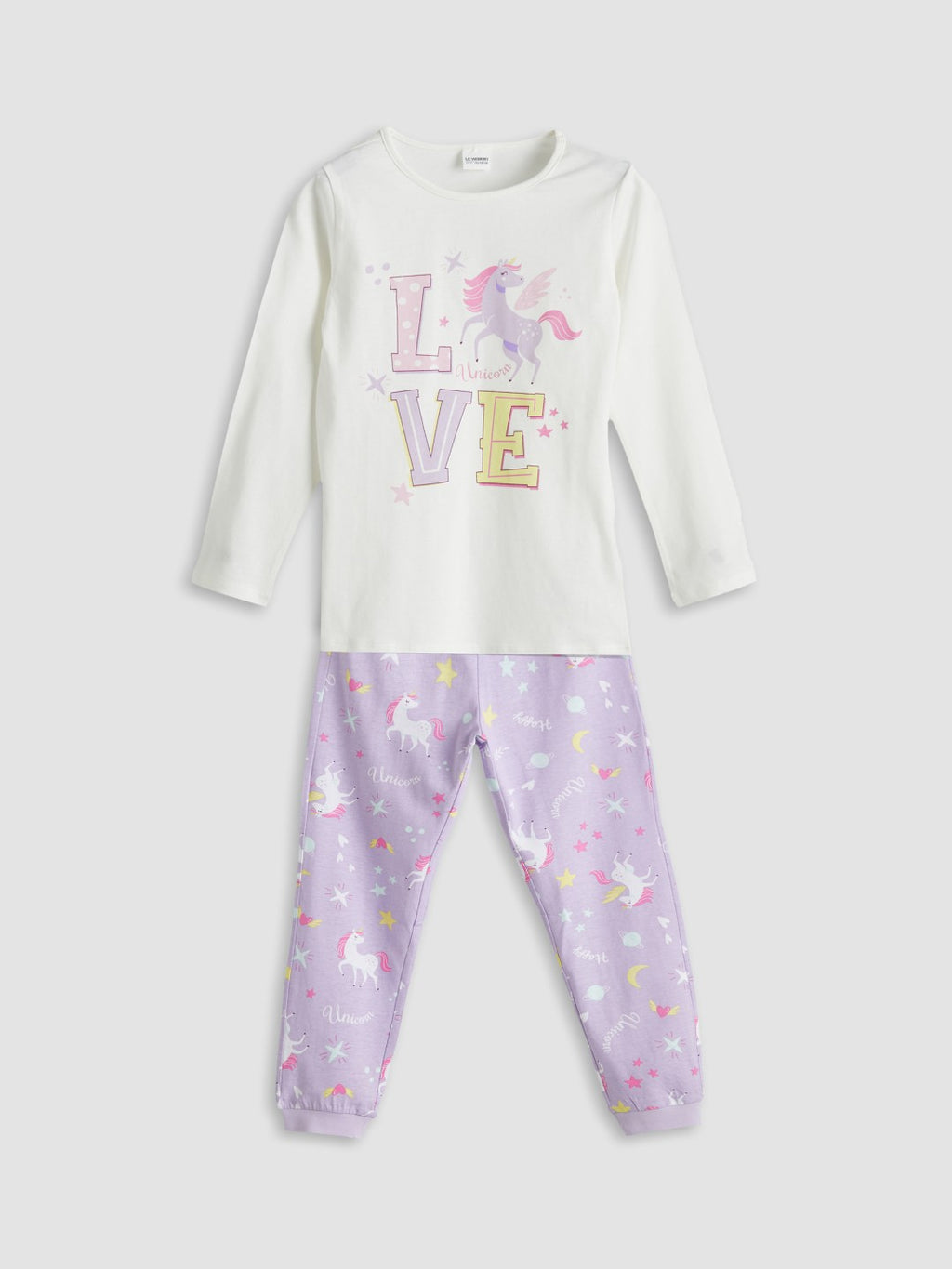 LCW Kids Ecru Crew Neck Girls Pajama Set