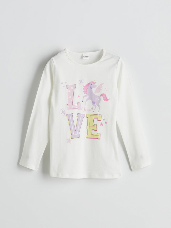 LCW Kids Ecru Crew Neck Girls Pajama Set Main Image