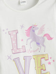 LCW Kids Ecru Crew Neck Girls Pajama Set