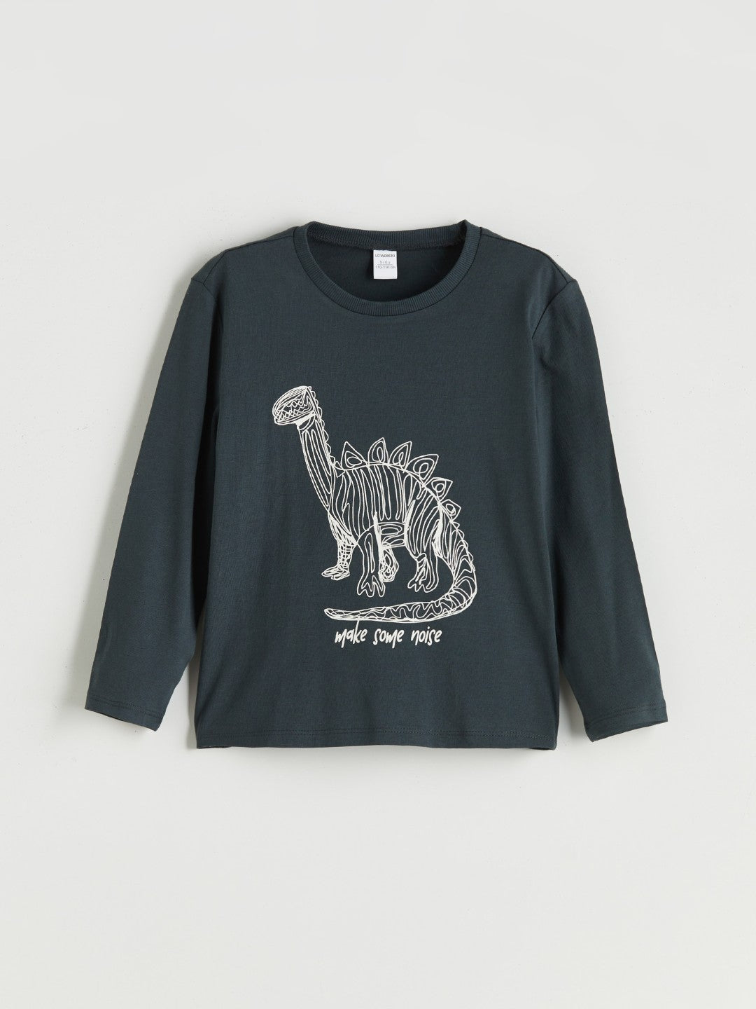 LCW Kids Anthracite Crew Neck Dinosaur Printed Boys T-Shirt