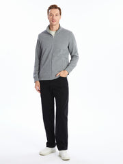 LCW Classic Gray Stand Collar Long Sleeve Men Zippered Sweatshirt
